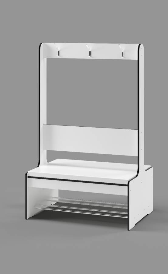 White Double-Sided Bench with Back Support and Hangers with Upholstered Seat