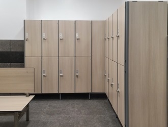 Locker installation for the new Vault Gym located in Downtown Los Angeles, on Wilshire Boulevard