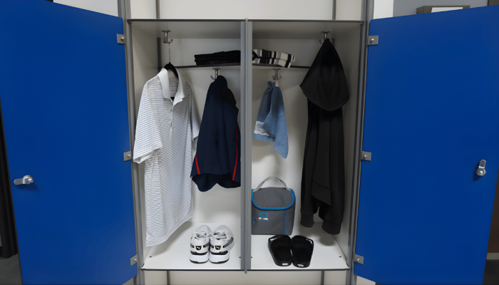 Custom Tennis Locker with Inner Compartment Storage holding personal items.