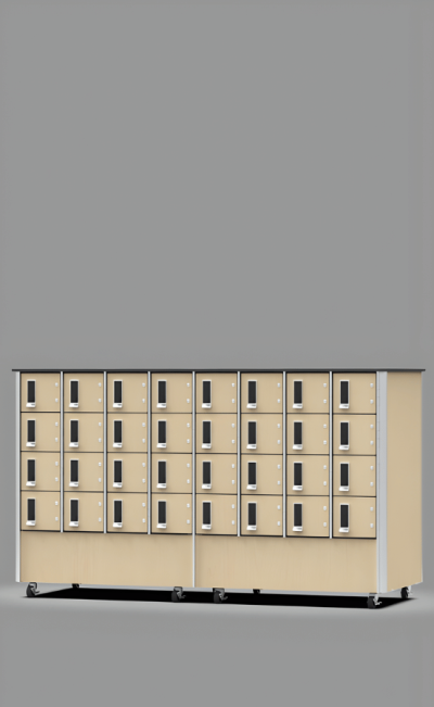 Double Sided Cell Phone Locker Console with Countertop and Casters