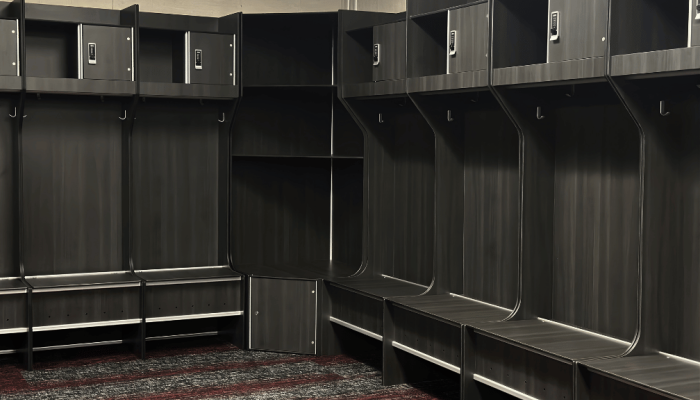 High School Football Locker Installation. Football Locker Room. High School Locker.