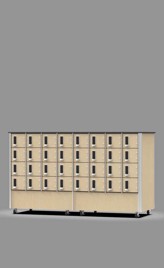 Double Sided Cell Phone Locker Console with Countertop and Casters